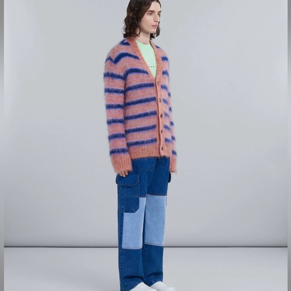 Marni Iconic Mohair fuzzy Brushed Stripes Cardigan V Neck NWT - Picture 11 of 11